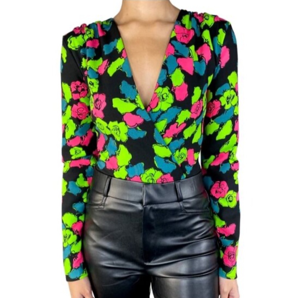 NWOT Zara Floral Surplice Bodysuit L